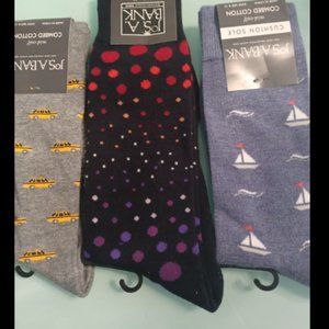 JOS.A BANK men's socks NEW Lot 3 Grays Black Sail Boat Yellow Car Polka …